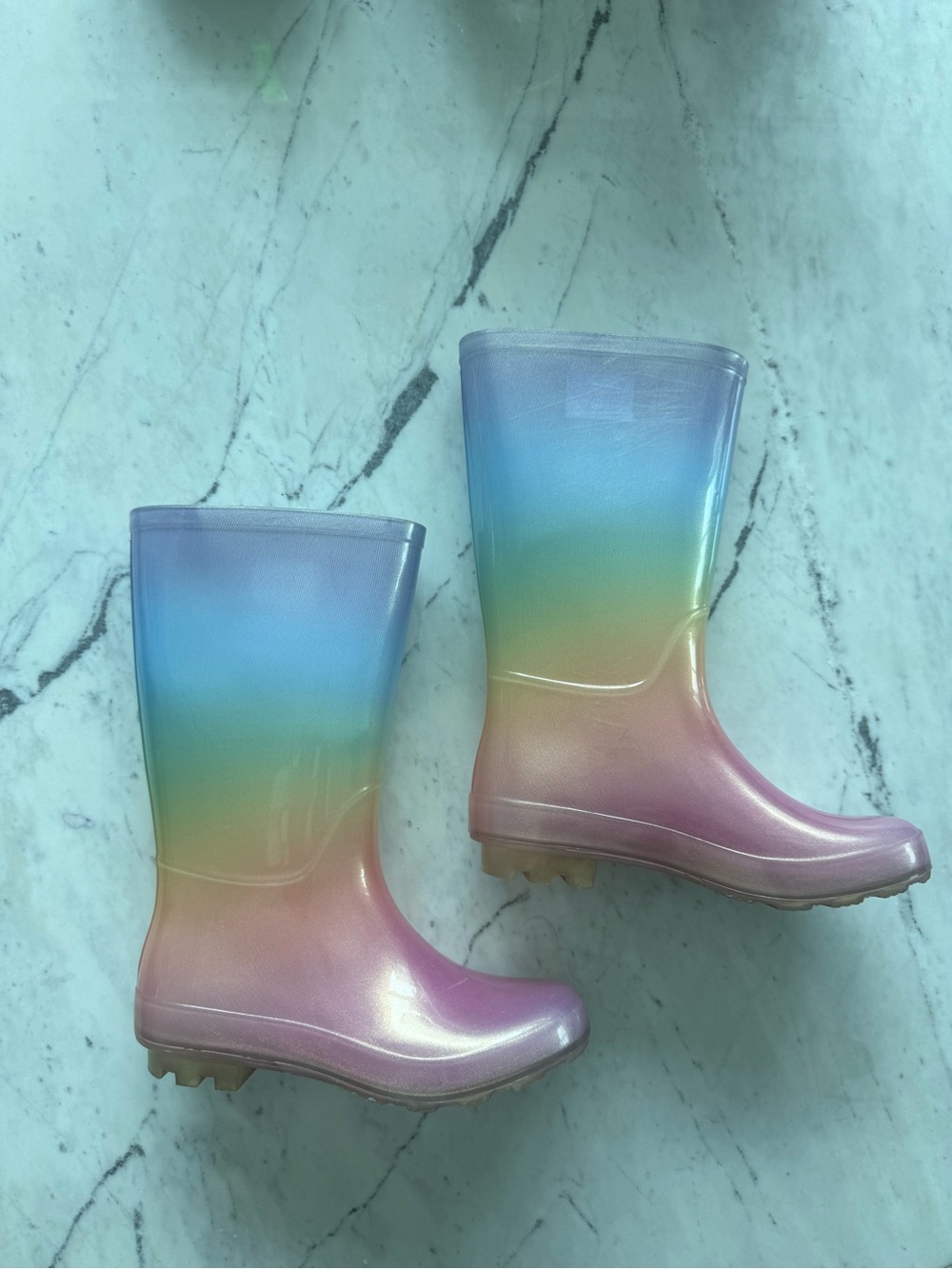 Kids Rainbow Gradient Rain Boots - Blue, Green, Yellow, Pink